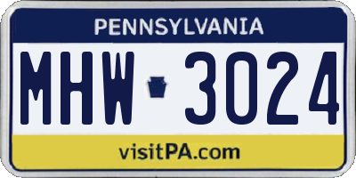 PA license plate MHW3024