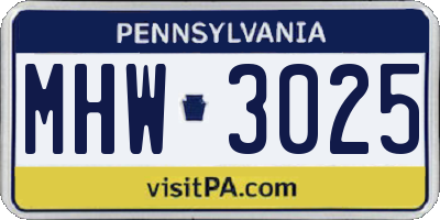 PA license plate MHW3025