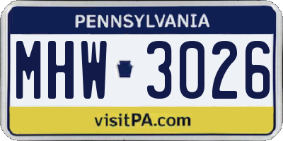 PA license plate MHW3026