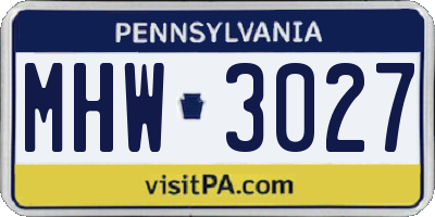PA license plate MHW3027