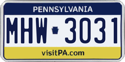 PA license plate MHW3031