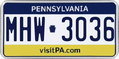 PA license plate MHW3036