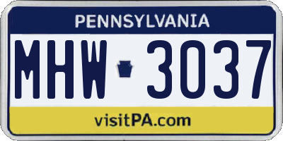 PA license plate MHW3037