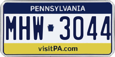PA license plate MHW3044