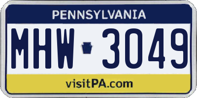 PA license plate MHW3049