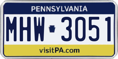 PA license plate MHW3051