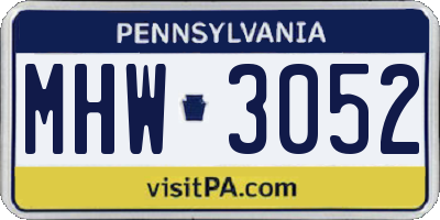 PA license plate MHW3052