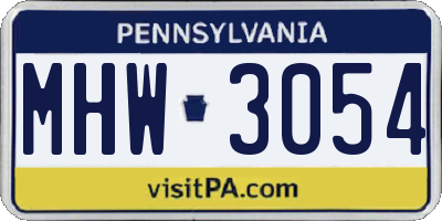 PA license plate MHW3054