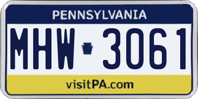 PA license plate MHW3061