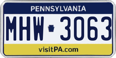 PA license plate MHW3063