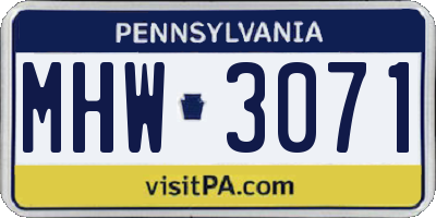 PA license plate MHW3071