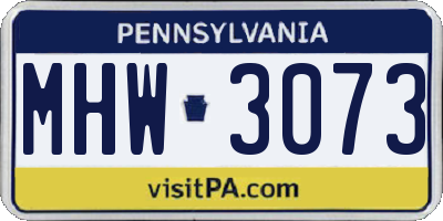 PA license plate MHW3073