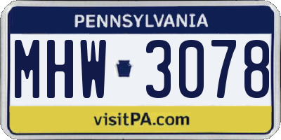 PA license plate MHW3078