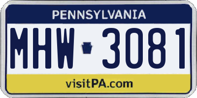 PA license plate MHW3081