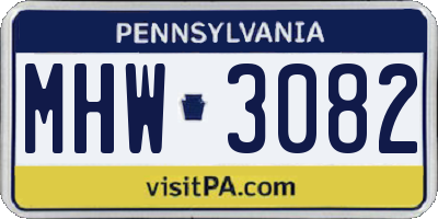 PA license plate MHW3082