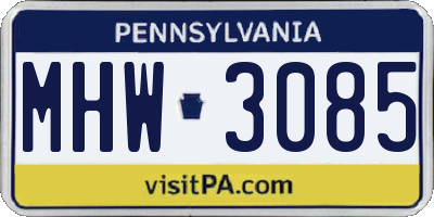 PA license plate MHW3085