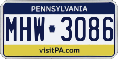 PA license plate MHW3086