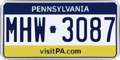 PA license plate MHW3087