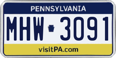 PA license plate MHW3091