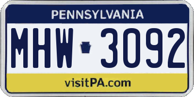 PA license plate MHW3092