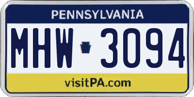 PA license plate MHW3094