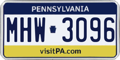 PA license plate MHW3096