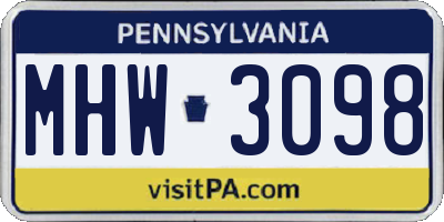 PA license plate MHW3098