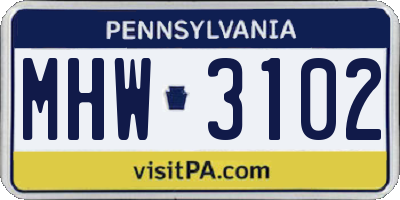 PA license plate MHW3102