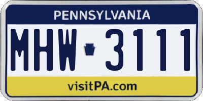 PA license plate MHW3111