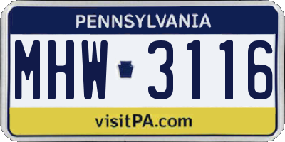 PA license plate MHW3116