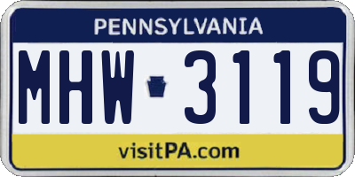 PA license plate MHW3119