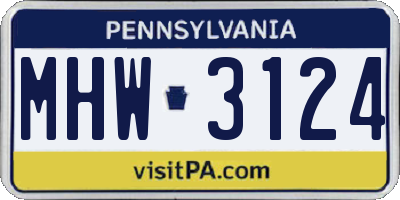 PA license plate MHW3124