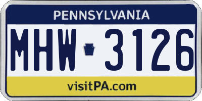 PA license plate MHW3126