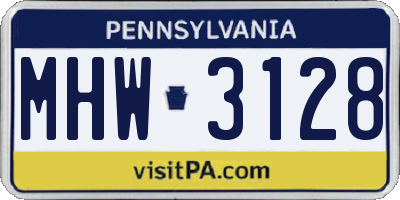 PA license plate MHW3128