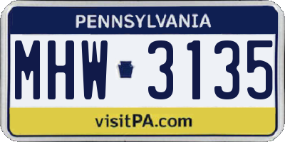 PA license plate MHW3135