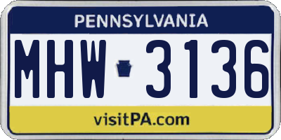 PA license plate MHW3136