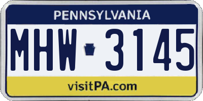 PA license plate MHW3145