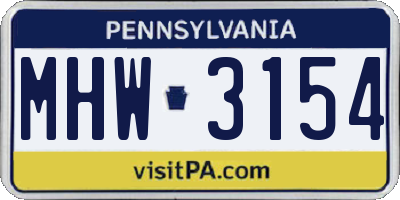 PA license plate MHW3154