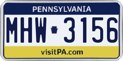 PA license plate MHW3156