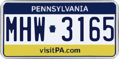 PA license plate MHW3165