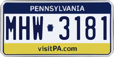 PA license plate MHW3181