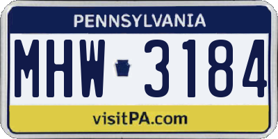 PA license plate MHW3184