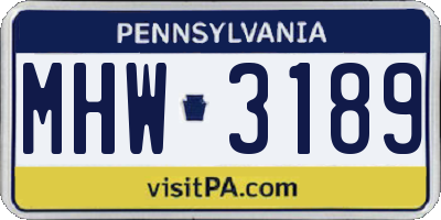 PA license plate MHW3189