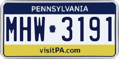 PA license plate MHW3191