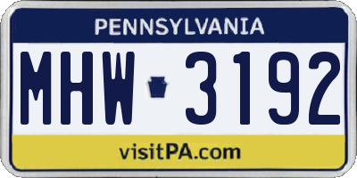 PA license plate MHW3192
