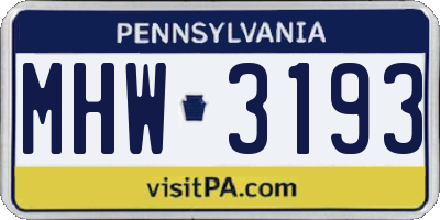 PA license plate MHW3193