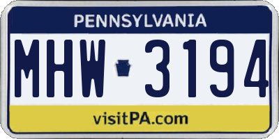 PA license plate MHW3194