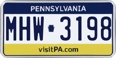PA license plate MHW3198