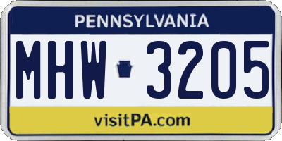 PA license plate MHW3205