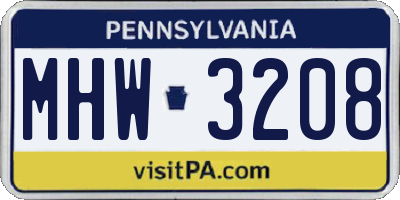 PA license plate MHW3208